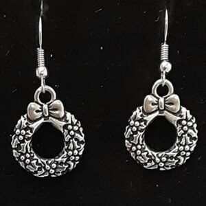 Festive Touch: Silver Holly Wreath Handmade Drop Christmas Earrings